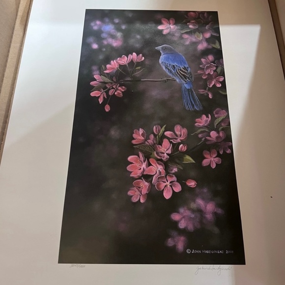 John Hardginski Blue Bird Print Picture Precious Moments Signed & Dated